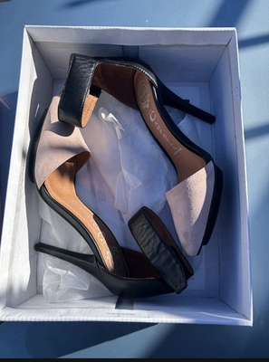 #ad Jeffrey Campbell Pump Ankle Strap Pointed Toe Black Beige Suede Leather Women $10.00