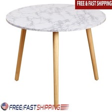 Round Coffee Table Faux Marble Top Stylish Accent Table Ideal Small Spaces New
