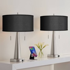 Modern Accent Table Lamps Set of 2 with USB Charging Port Nickel for Living Room