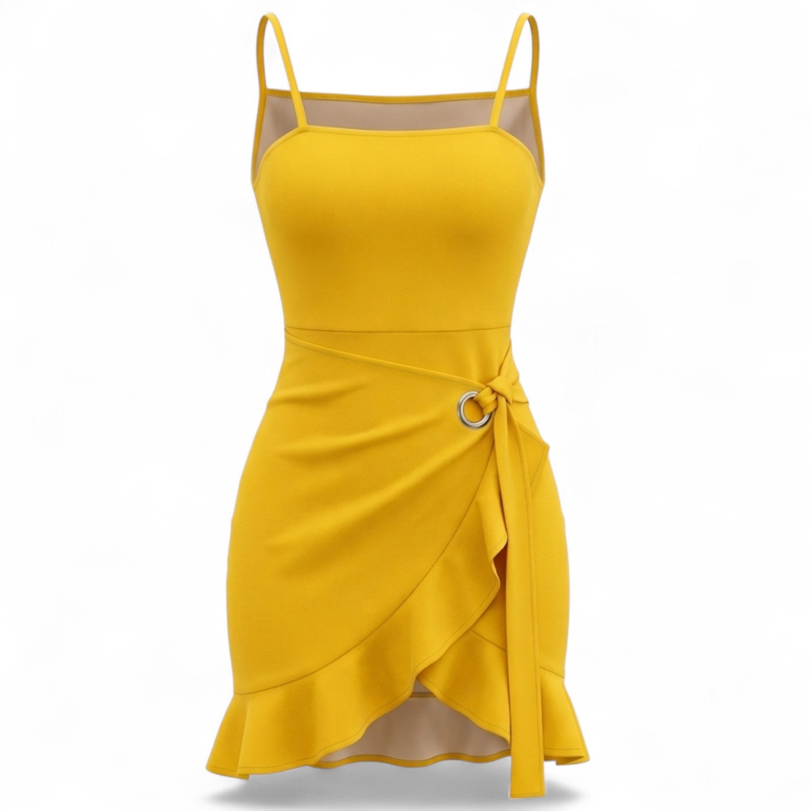 Fashion Nova Women's Size Medium Yellow Gold Dress Knee Length Dress