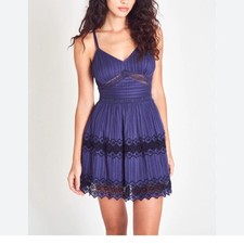 LoveShackFancy Cinnamon Midnight Blue Cotton lace mini dress Size 8