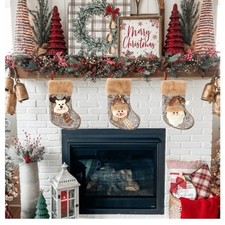 Christmas Stockings Set of 3 with Charming Santa Snowman and Reindeer Designs