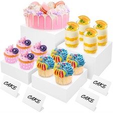 Best 8 White Buffet Risers with Mini Signs Acrylic Display Box Stands for Party
