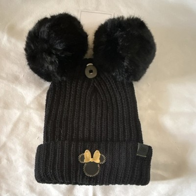 Love Your Melon Disney Minnie Mouse Black Knit Pom Beanie Hat with Mouse Ears