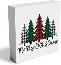 Funny Christmas Trees Wooden Box Sign Plaque Merry Christmas Wood Box Sign Rusti
