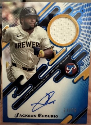 2025 Topps Pristine Autograph Relics Jackson Chourio PPARJC Blue Refractor /75