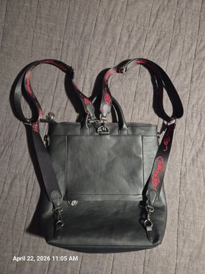 Ed Hardy Metallic Silver Black Skull Heart Graphic Backpack  display picture 1