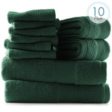 Bath Towels Set, 100 Cotton Luxury Softness 10 Pc Set, Hunter