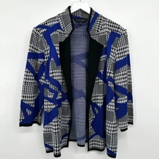 Ming Wang Cardigan Jacket Large Knit 3/4 Sleeve Shoulder Pads Office Career Boho