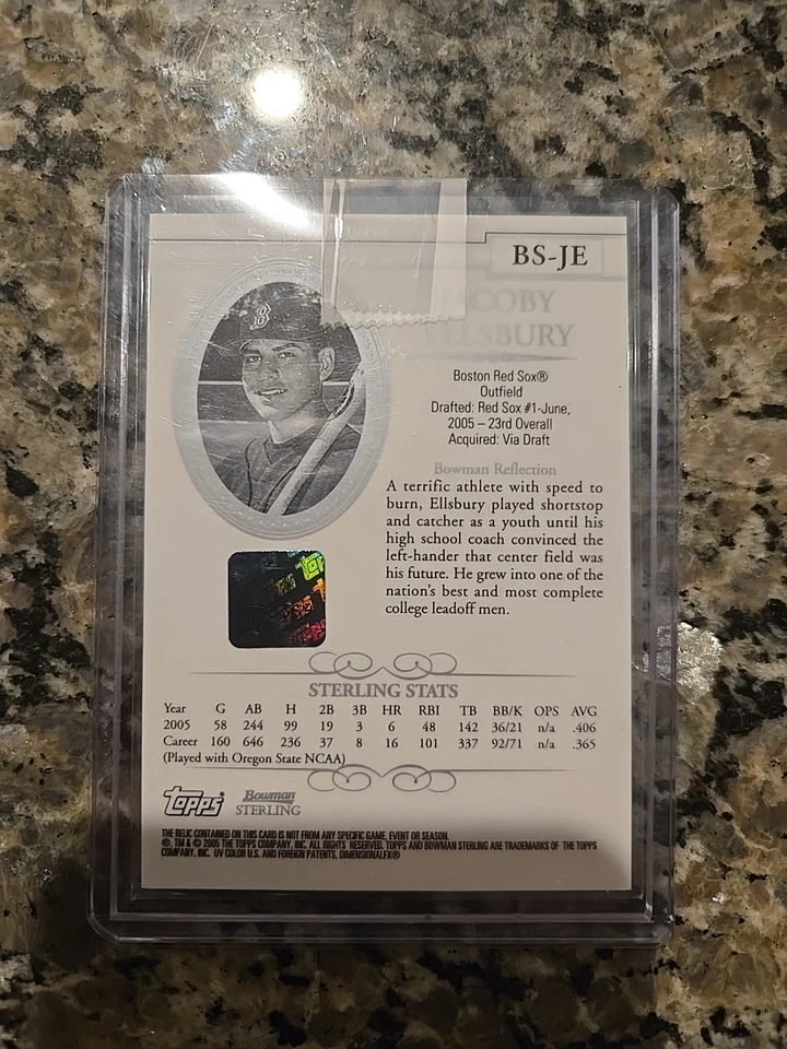 2005 Bowman Sterling Джейкоби Эллсбери дебютант с автографом футболка Red Sox RC - Изображение 2 из 2