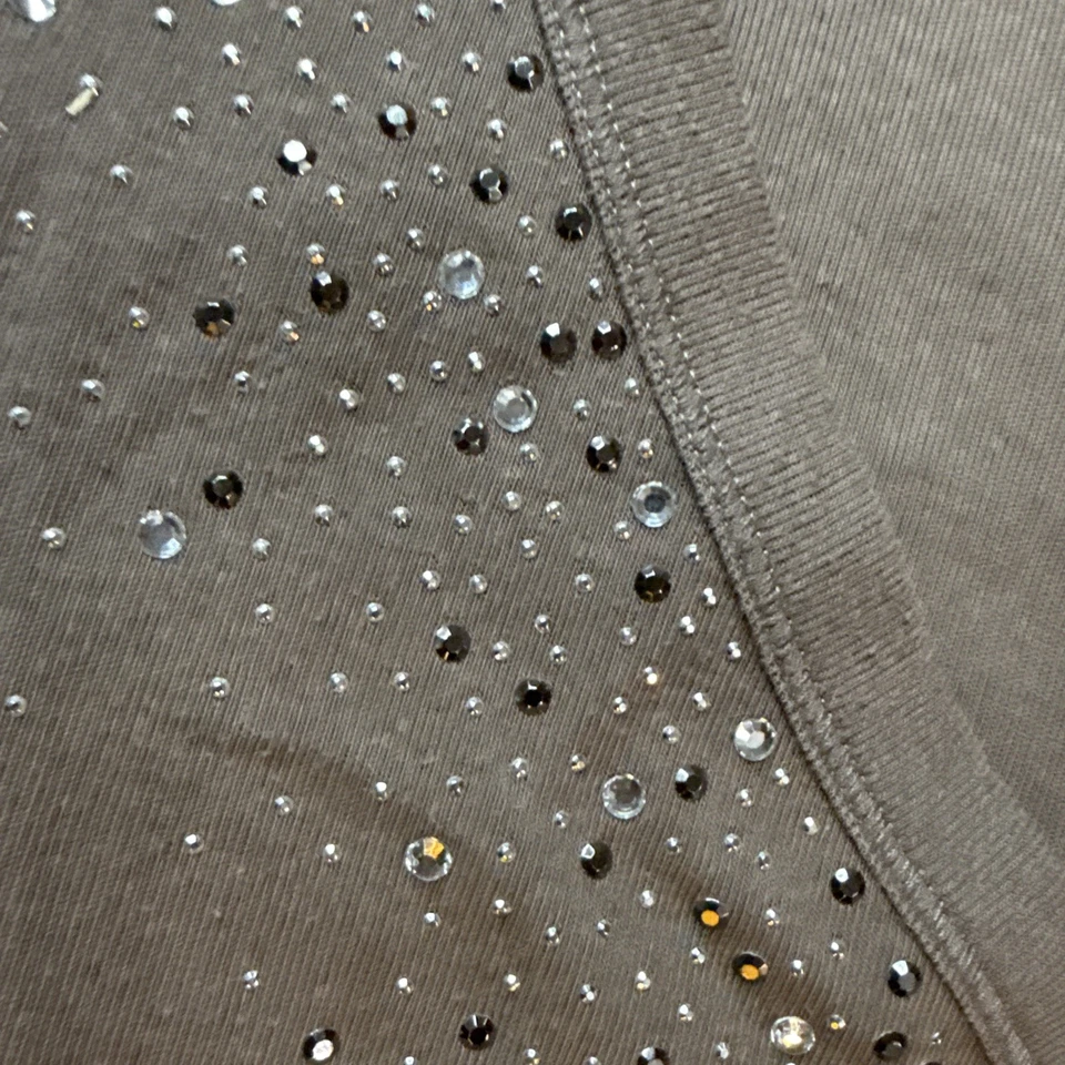 Camiseta Top Camiseta Cruzada Cuello en V Joyas Manga Larga X-Grande Marrón Foto 3 de 4