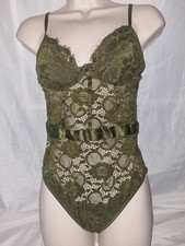 Gorgeous green floral lace bodysuit top Lingerie size S UK 10