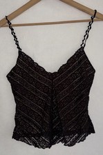 Black Lace Nude Lined Cami Stretch Top Y2K Whimsigoth Romantic S