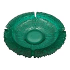Blenko Turquoise Art Glass 9.5" Ashtray 1960s MCM Bark Textured Catchall Dish