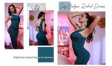 Sexy Cocktail One Shoulder Dress Ruffle Ruched Wrap Bodycon Midi Emerald Green