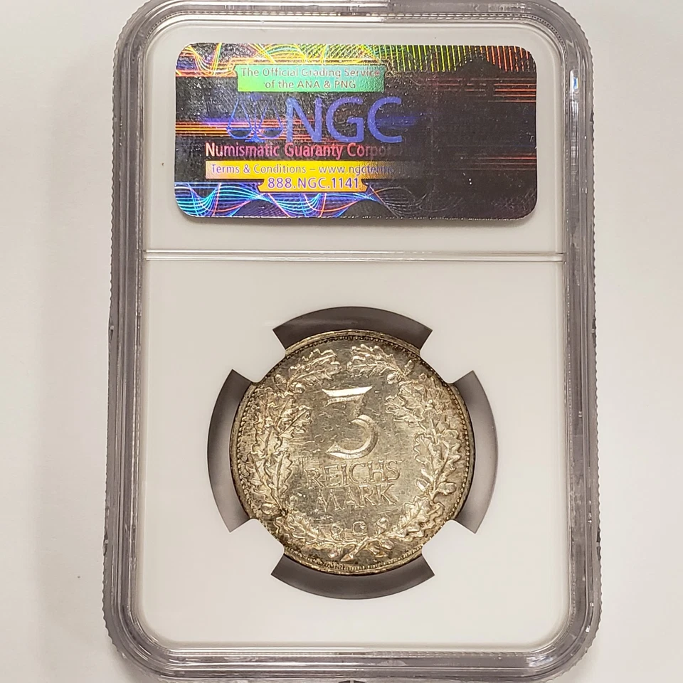 1925-G Germany Weimar Rhineland 3 Mark  .2411 oz ASW - NGC MS 61 - Q2464 - Image 2 of 4