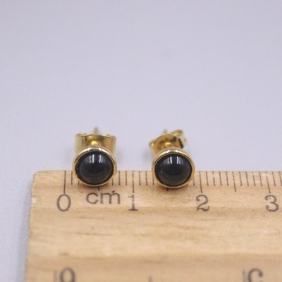 Black Jade Earrings Stud For Women Jade Jewelry 18K gold plated Round Earrings