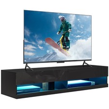 Image of HOMCOM High Gloss TV Stand Unit Wall Mounted with LED Lights, Black
