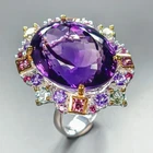 Handmade 37 ct+ Natural Amethyst Ring 925 Sterling Silver Size 9 /R460810
