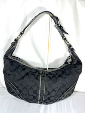 Rare Coach Vintage Signature Black Canvas  Leather Trim Hobo Shoulder Bag Y2K