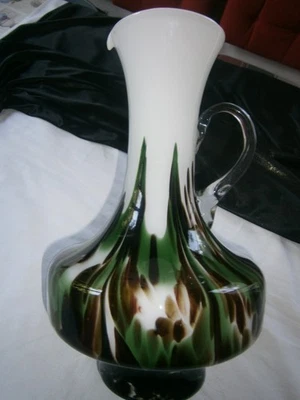 große Opalglas Opaline Murano-Moretti-Vase Henkelvase 60/70iger Jahre ca. 31,5cm - Bild 1 von 4