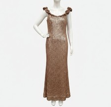 Rene Ruiz Women Gold Sequin Embellished Off-Shoulder Gown Dress Size 14