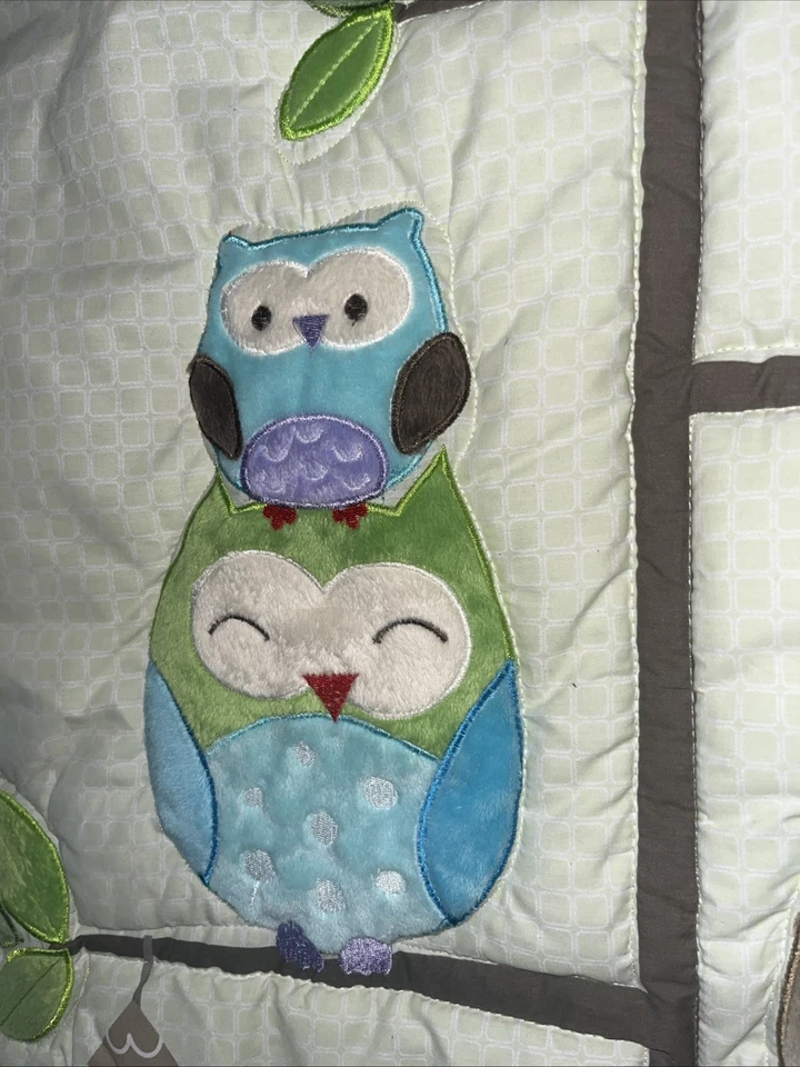 "Colcha reversible para bebé con búhos bordados aves naturales + setas 31""x40""" Foto 4 de 4