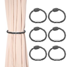 6Pcs Magnetic Curtain Tiebacks, Elegant Weave Curtain Tie Backs, Dark Grey