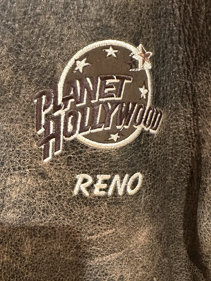 Jaqueta masculina vintage Planet Hollywood média couro Reno bombardeiro (danificada) - Imagem 2 de 4