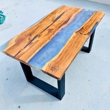 White Epoxy Resin Table – Live Edge Wood Top | Custom Handmade