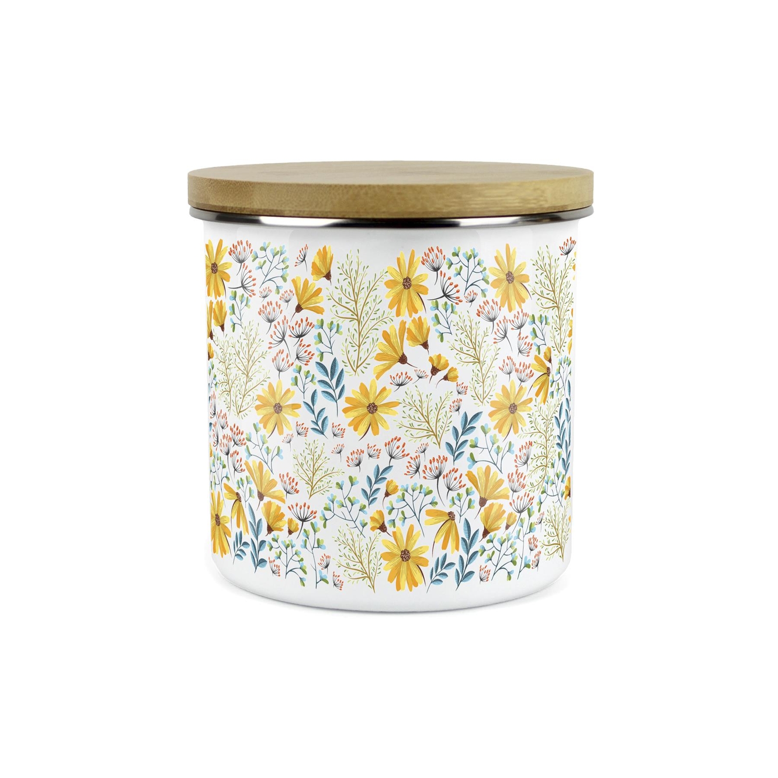 Kitchen Storage Canister - Floral Daisies Enamel Kitchen Container