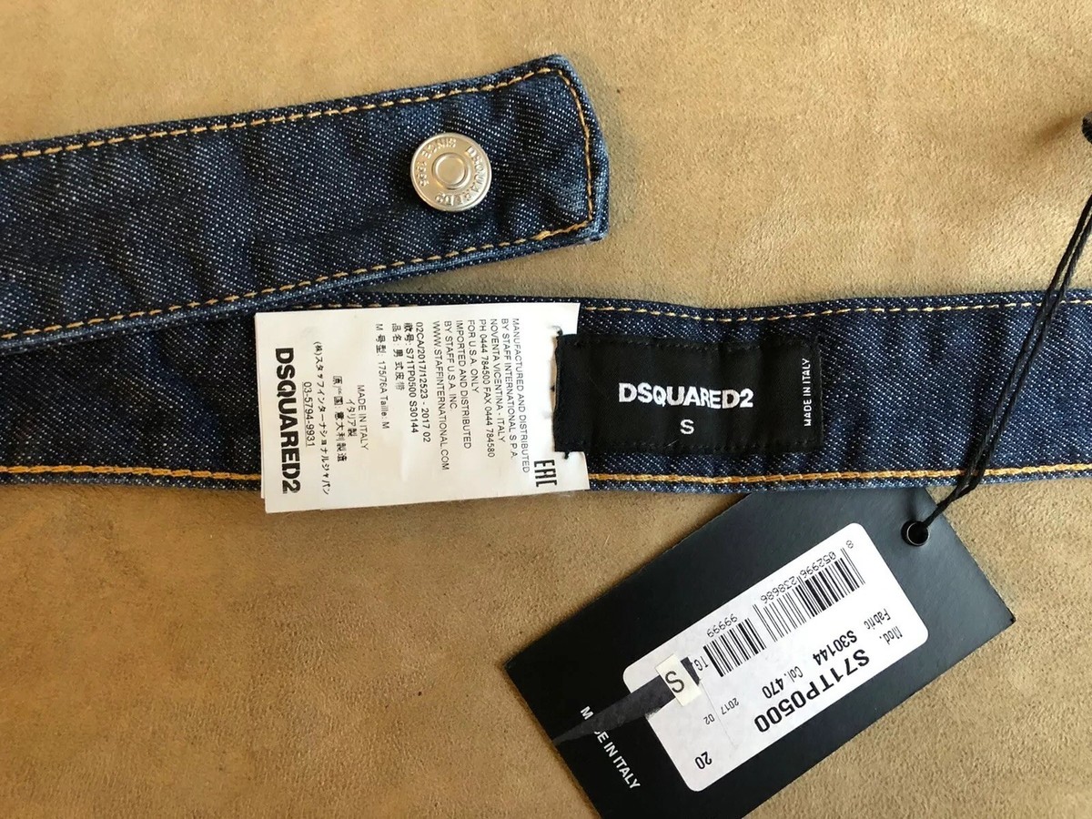 Ceinture Jean Dsquared2 En Cuir Bleu Lavé - Taille S - Fabriquée En Italie - Neuf Avec Étiquettes