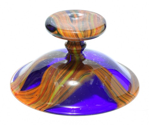 Vintage Glass Pedestal Bowl Cobalt Blue & Orange Slag Swirl Glass Kosta Boda? - Picture 3 of 7