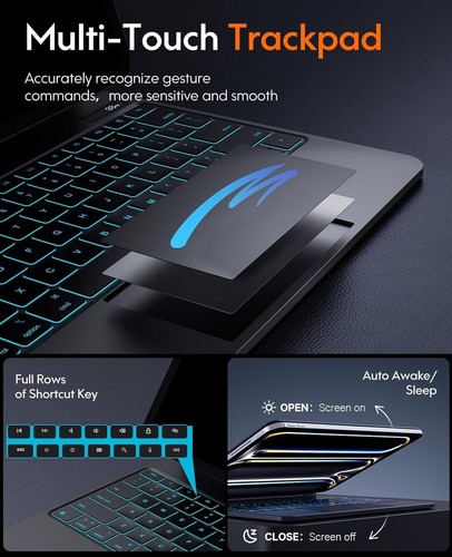 CHESONA for iPad Pro 13 inch case 2024 with Keyboard 7 Color Backlit - BLACK - Picture 6 of 8