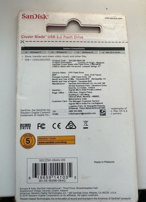 SanDisk Cruzer Glide 64GB Memoria USB 2.0/3.0 – Chiavetta Flash Nera Nuova Gratis Spedizione