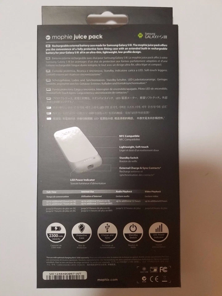 Mophie Juice Pack Chargement Étui pour Samsung Galaxy S3 - Blanc - Neuf - Photo 2/2