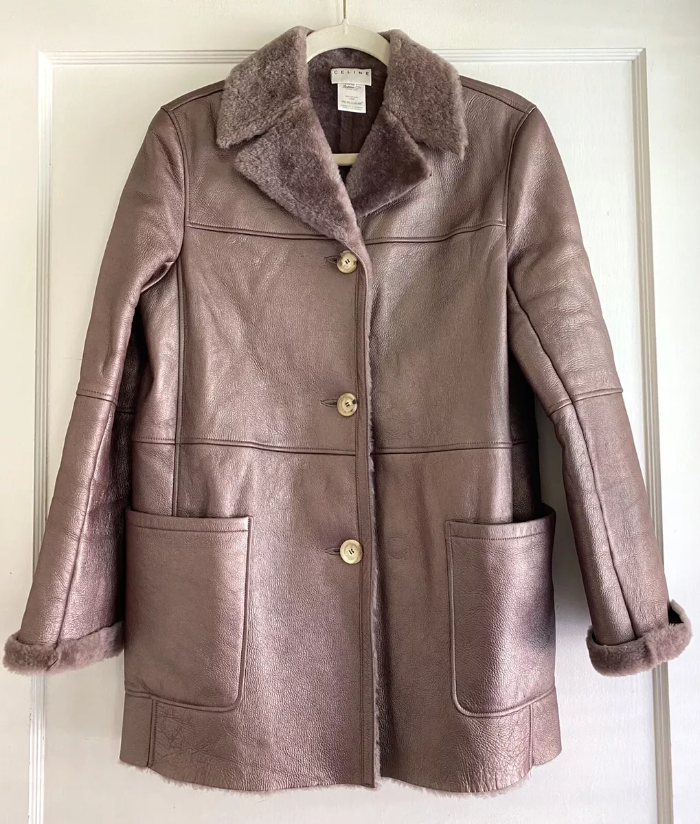 Old CELINE 100% Lamb Leather Shearling Smokey Metallic Mauve