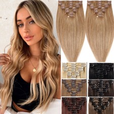 Ombre Clip In 100 Real Remy Human Hair Extensions Full Head Highlight US Stock