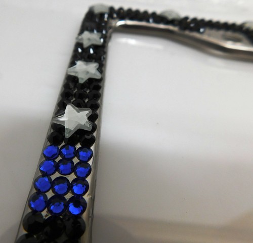 Patriotic Flag White / Blue / Chrome Bling METAL License Plate Frame - Picture 3 of 5