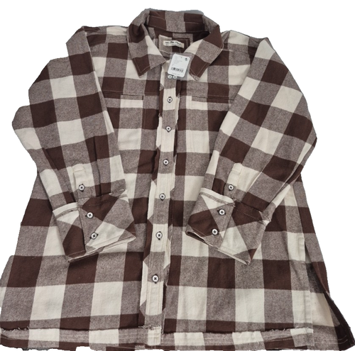 Free People Top Womens S Brown Plaid So Long Summer Flannel Over sized Shirt NEW