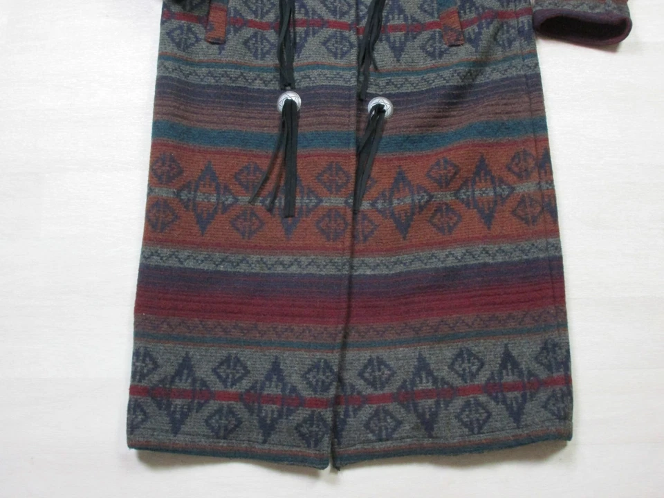 Vintage WOOLRICH Aztec Tribal Western Trench Coat Jacket Medium USA Made Duster - Image 3 of 4
