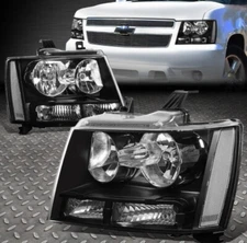 Headlights Pair For 2007-2014 Chevy Avalanche/Suburban/Tahoe Black Halogen Lamps