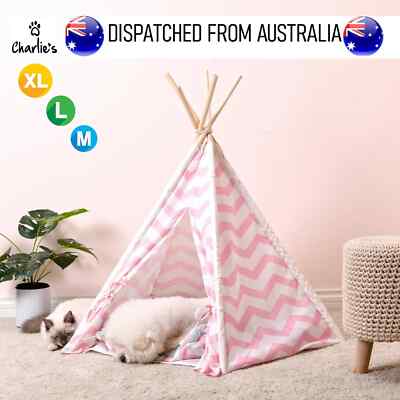 Pet Teepee Tipi Tent Dog Cat Rabbit Bunny Bed Comfy Durable Pink Wave Style - AU