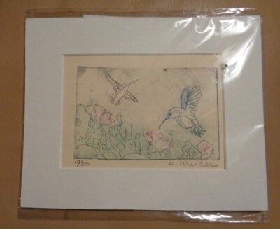 Art By Carol Kreider Humingbird drypoint intaglio print Limited