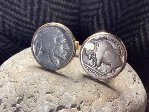 Vintage Buffalo Indian Head 5 Cent Coin USA Cufflinks - Picture 1 of 7