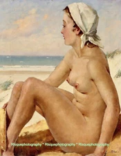 Nude Woman Bather at The Beach 8.5x11" Photo Print Paul Gustav Fischer Fine Art