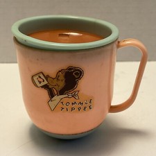 1950's Tommee Tippee Pink with Blue Trim Trainer Sippy Cup Weighted Bottom Bear
