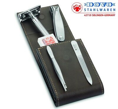 Dovo Safety Razor & Manicure Set with Merkur 23c Razor & Cowhide Case #574056
