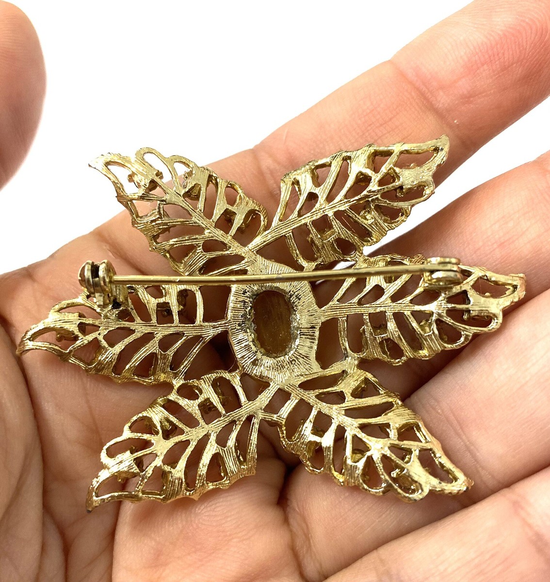 ピアス　No.4439 4.684 Vintage brooch, gold tone, large yellow crystal, rhinestones