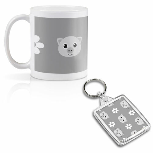 Mug & Square Keyring Set - BW - Happy Piglet Daisy Flowers  #36382 - Picture 1 of 8